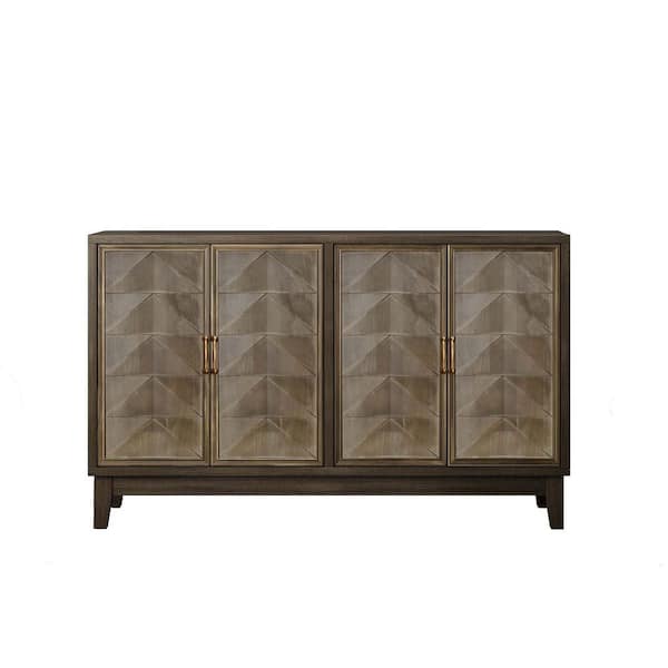 55.12 in. W x 15.75 in. D x 33.86 in. H Brown Linen Cabinet with 4 Doors, Storage Console Table