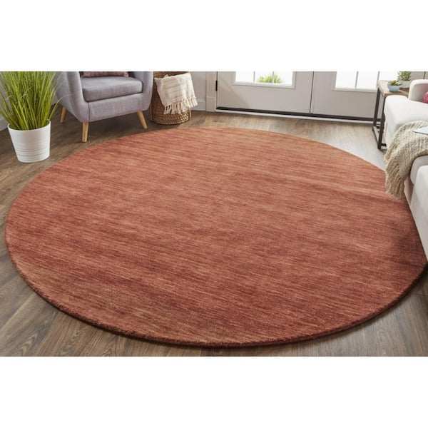 10 ft. Round Orange, Red Solid Color Area Rug