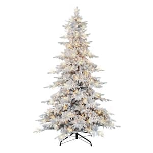 9 ft. Pre-Lit Flocked Utah Fir Artificial Christmas Tree, 3077 PE/PVC Tips, 800 UL Clear Incandescent Lights