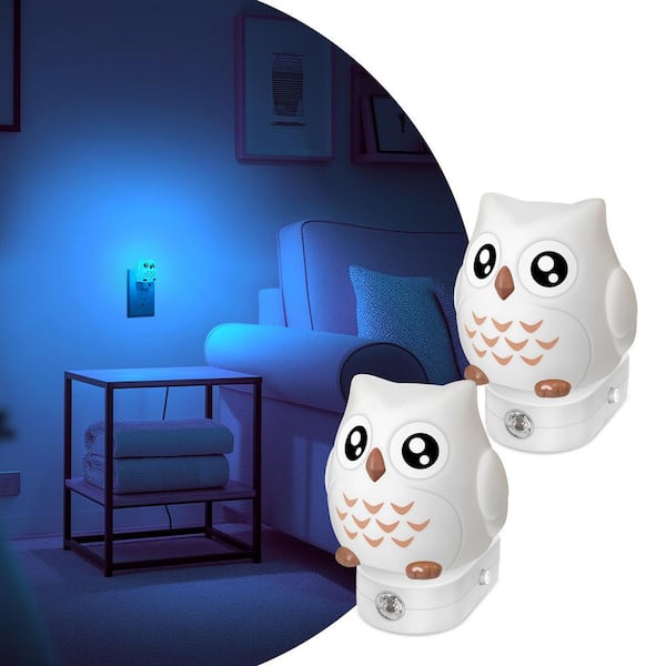 LED Owl Night Light Plug-In for Kids, 3D Wall Light, 8-Color Changing + 3000K White, Dusk to Dawn Sensor, 3 Modes