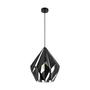 Carlton 1 15.13 in. W x 72 in. H 1-Light Matte Black Pendant Light with Metal Shade