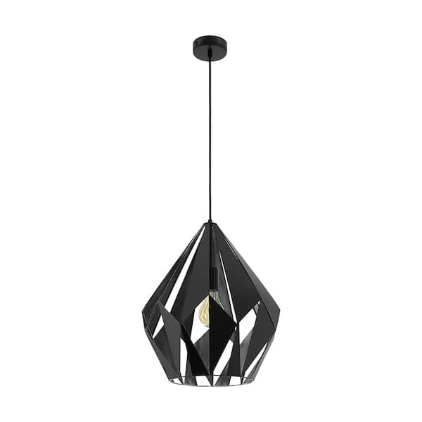 Eglo Carlton 1 15.13 in. W x 72 in. H 1-Light Matte Black Pendant Light with Metal Shade