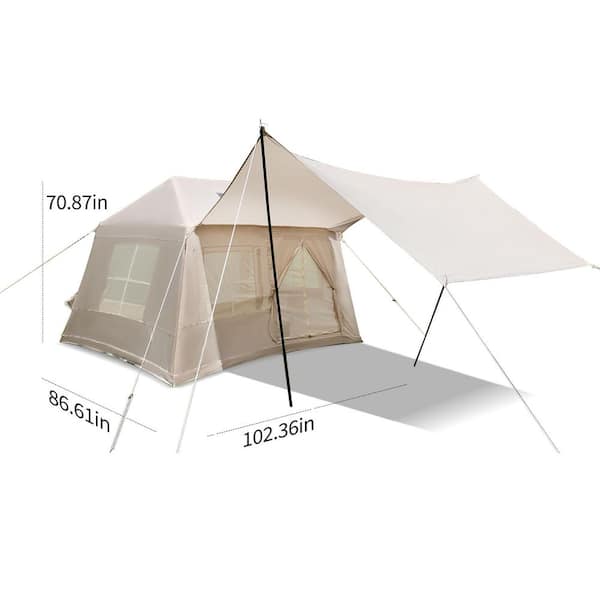8.5 ft. x 7.2 ft. Beige Inflatable Outdoor Camping Tent with Mesh