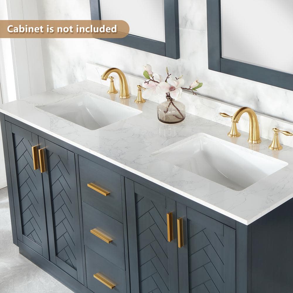 Ceres 61" Grain White Engineered Stone Vanity Top with Double Sinks