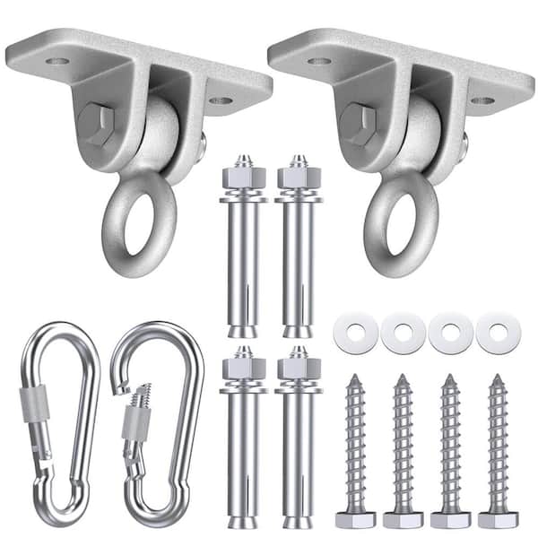 Angel Sar ​​Silver Heavy Duty Swingset Hardware with Locking Hooks for Porch, Patio, Playground Indoor/Outdoor (2-Pack)