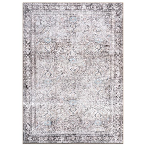 World Rug Gallery Amber Olive 3 ft. 3 in. x 5 ft. Vintage Inspired Machine Washable Non Slip Area Rug