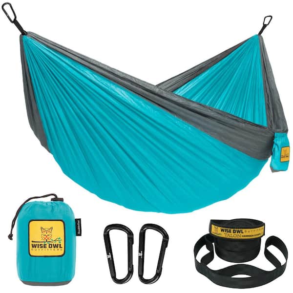 Angel Sar 8.5 ft. Portable Camping Single or Double Hammock with Two 9 ft. Talon Straps and O-shaped Carabiners, Blue-gray