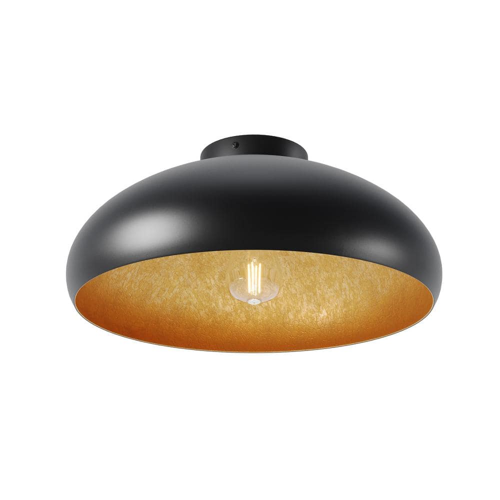 15.57 in. 1-Light Black Farmhouse Semi-Flush Mount Industrial Close to Ceil