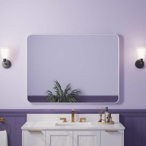 ANGELES HOME 48 in. W x 36 in. H Rectangular Aluminum Framed Wall-Mounted Bathroom Vanity Mirror in White