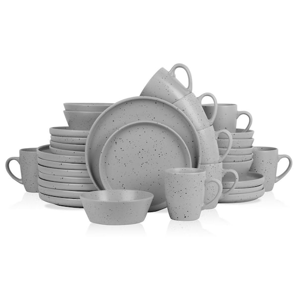 STONE LAIN Jade 32-Piece Light Gray Stoneware Dinnerware Set (Service for 8)