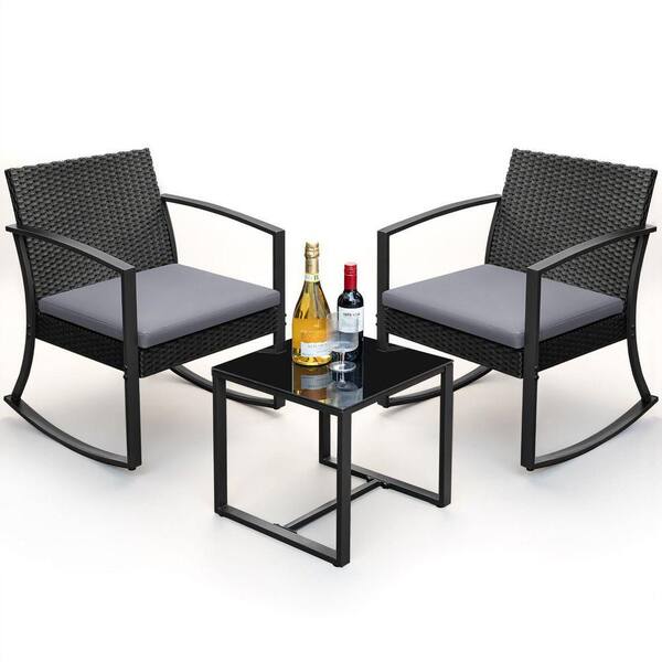 WAKE × Setinn Tour Porch 3P Set Tozey 3-Pieces Outdoor Patio Rattan-Like Resin Rocking Chair