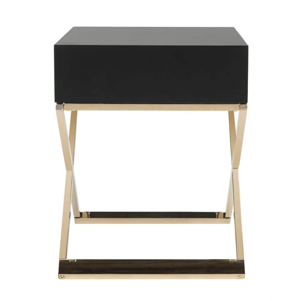 Transitional Black Wood & Metal End Table with Storage