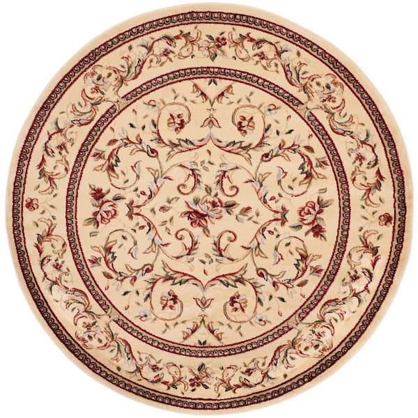 SAFAVIEH Lyndhurst Ivory 5 ft. x 5 ft. Round Border Floral Area Rug