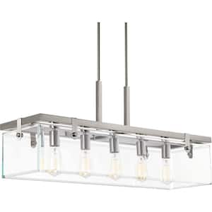 Glayse Collection 36-3/4 in. 5-Light Brushed Nickel Clear Glass Modern Luxury Linear Chandelier Dining Light