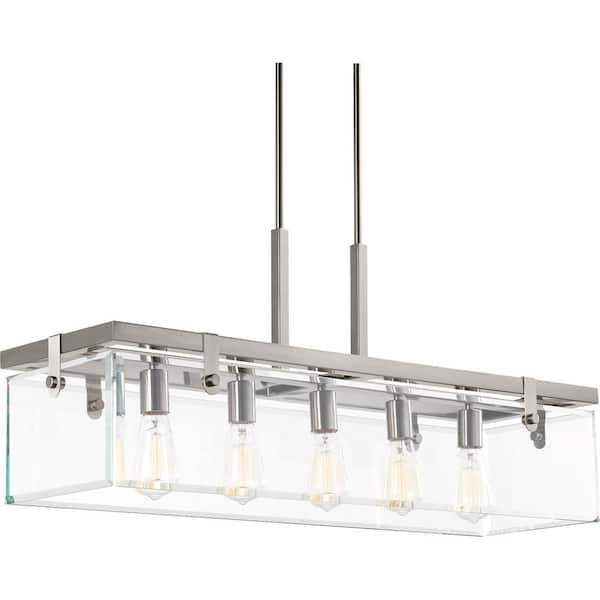 Progress Lighting Glayse Collection 36-3/4 in. 5-Light Brushed Nickel Clear Glass Modern Luxury Linear Chandelier Dining Light