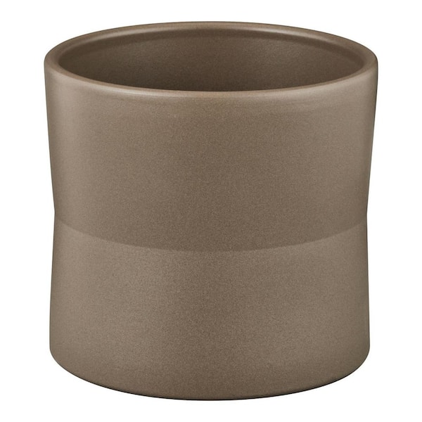 6.75 in. dia. x 6.3 in. H Ceramic Taupe Diana Pot