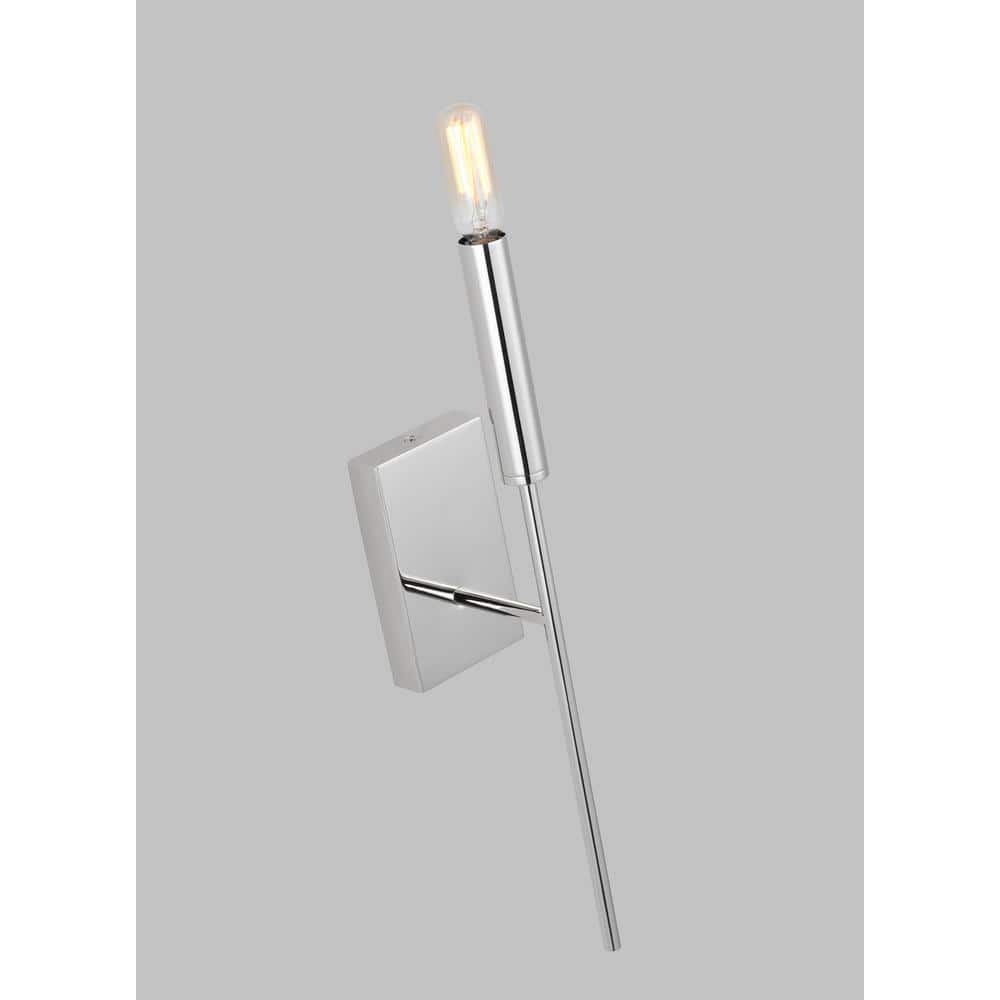Polished Nickel Iron Wall Sconce with White Linen Shade