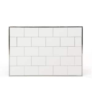 23.6 in. W. x 35.4 in. H Rectangle Stainless Steel Silver Frame Brick Patterned Wall Mirror