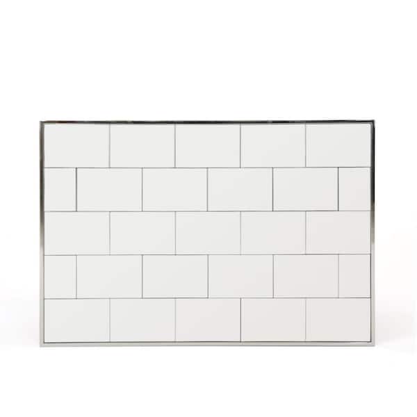 Tatahance 23.6 in. W. x 35.4 in. H Rectangle Stainless Steel Silver Frame Brick Patterned Wall Mirror
