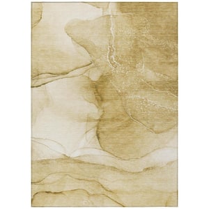 Beige 5 ft. x 8 ft. Abstract Indoor / Outdoor Area Rug