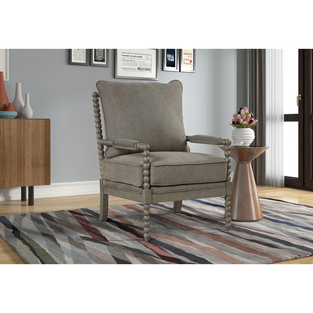 Rustic Taupe Cushioned Accent Armchair with Antique Grey Wooden Frame