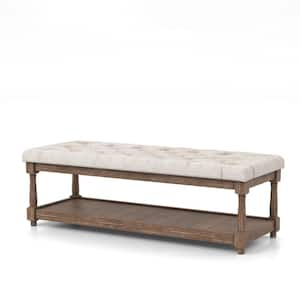 Gavinato Farmhouse Beige Tufted Upholstered Bench With Shelf