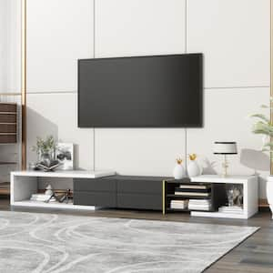 White and Black Modern Extendable TV Stand Fits TVs up to 90 in. Entertainment Center Media Console with 2-Drawers