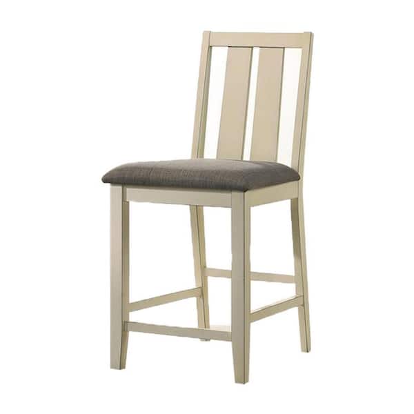 Benjara 26.62 in. White and Gray High Back Wood Frame Bar Stool with Fabric Seat (Set of 2)