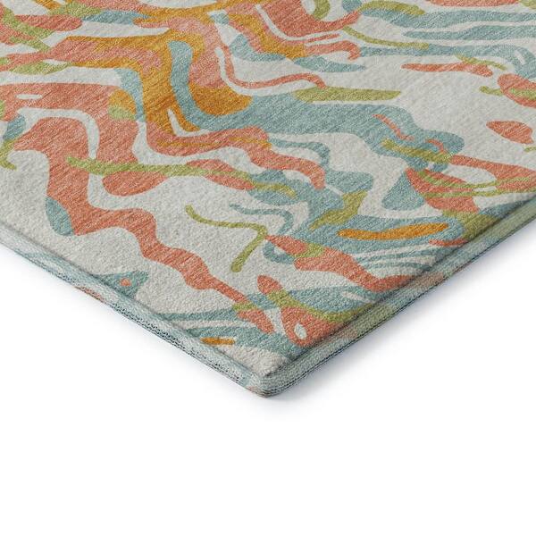 Mayfield Premium Machine Washable Abstract AMF1038 Coral 2 ft. 3 in. x 7 ft. 6 in. Runner Rug