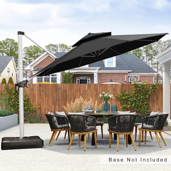 PURPLE LEAF 13 ft. Round Double-top Umbrella Aluminum Umbrella Cantilever Patio Umbrella for Garden Deck Backyard Pool in Black