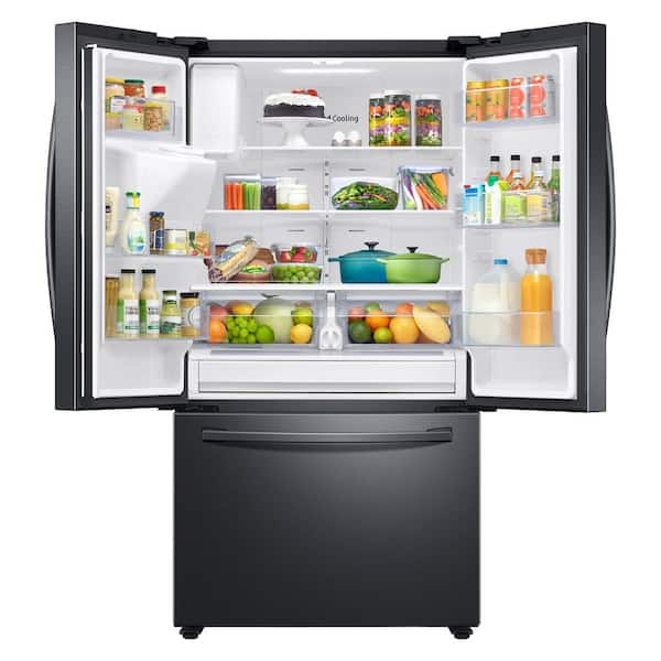 35.75 in. W 27 cu. ft. 3-Door French Door Refrigerator in Fingerprint Resistant Black Stainless Steel, Standard Depth