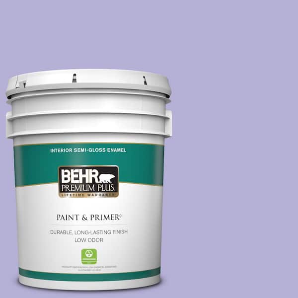 BEHR PREMIUM PLUS 5 gal. #630B-4 Freesia Purple Semi-Gloss Enamel Low Odor Interior Paint & Primer