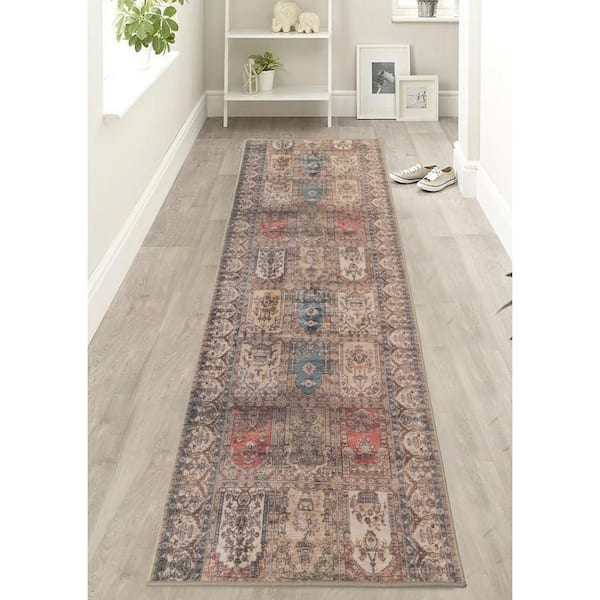RugStylesOnline Custom Image Series Oriental Turkish Motif Cream-Multicolor 26 in. W x 24 in. L Stair Runner 4.33 sq. ft.
