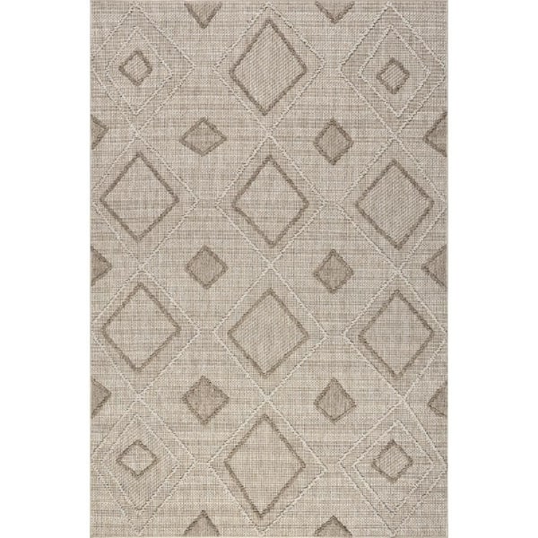 Saige High-Low Diamond Beige 4 ft. x 6 ft. Outdoor Area Rug