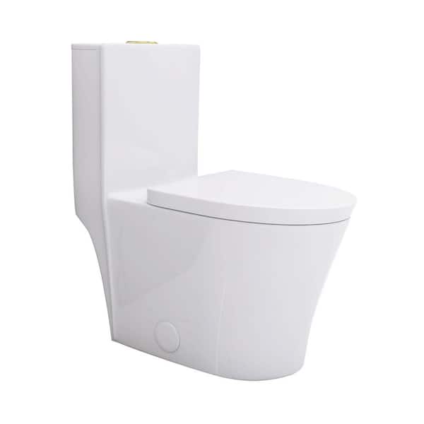 COWLOWN 12 in. 1-Piece 1.1/1.6 GPF Dual Flush Elongated 1-Piece Toilet in White