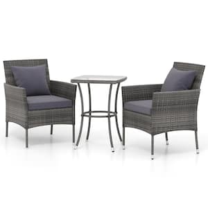 3-Piece Wicker Patio Conversation Set with Gray Cushion