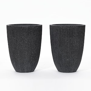 14.5 in. W x 19.2 in. H Mediterranean Black Tall Tapered Round Plastic Tropical Planters Set (2-Piece)