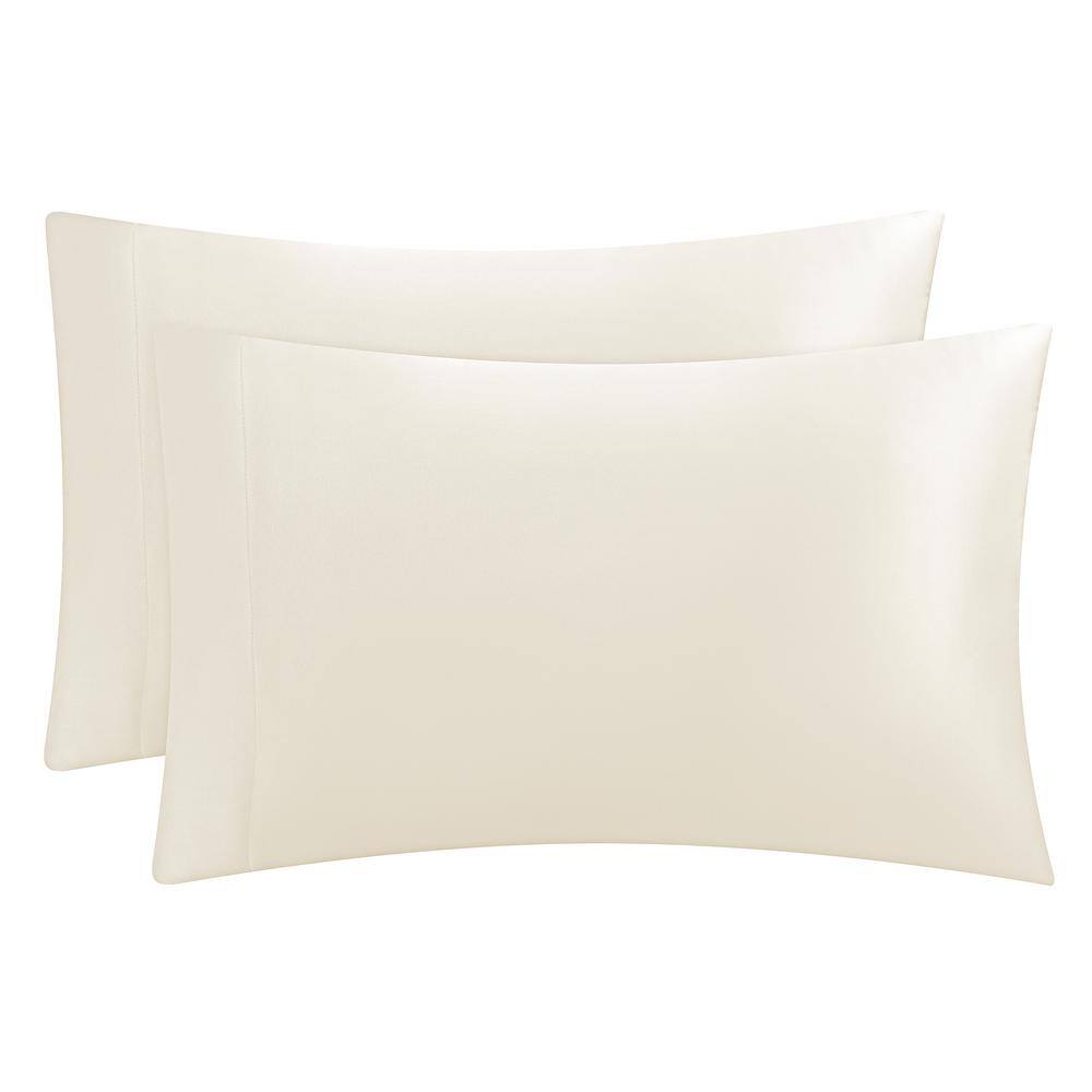 JUICY COUTURE Premium Ivory Satin Microfiber King Pillowcases (Set of 2