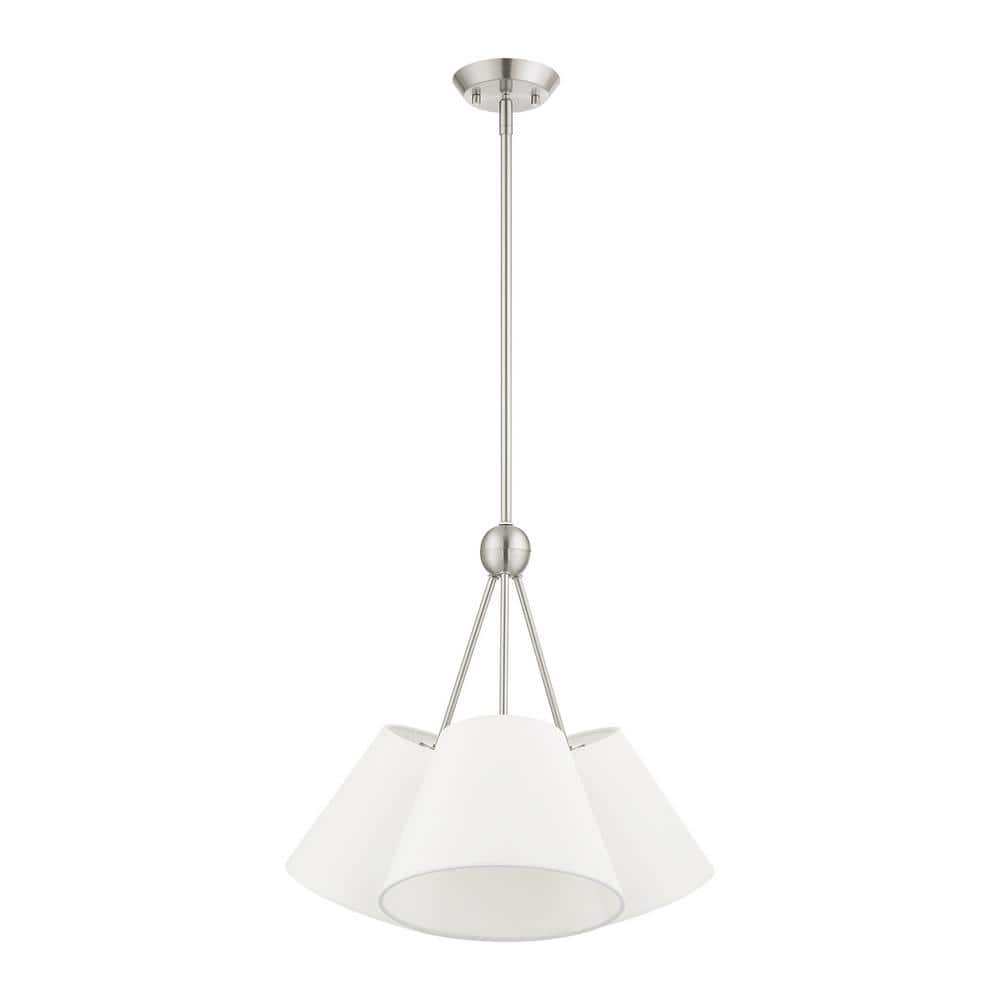 Prato Modern 3-Light Chandelier with Brushed Nickel Finish and Off-White Shade