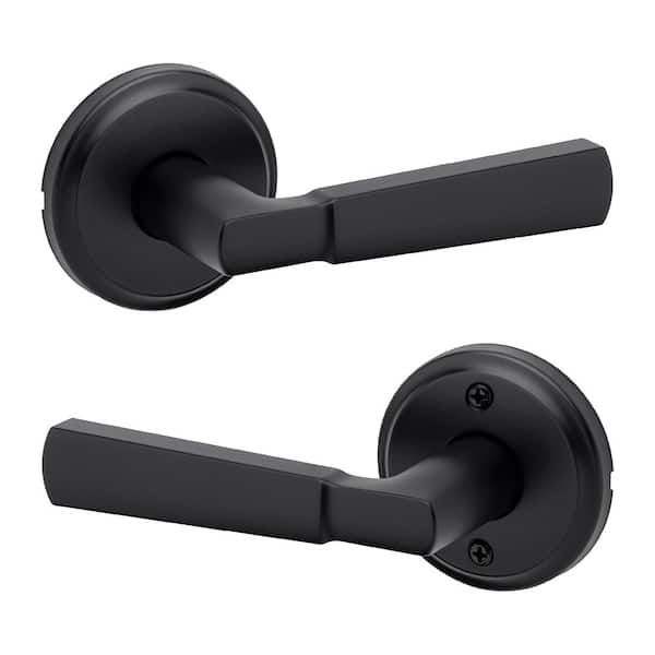 Kwikset Perth Matte Black Reversible Hall Closet Bedroom Passage Door Handle with Microban Antimicrobial Technology