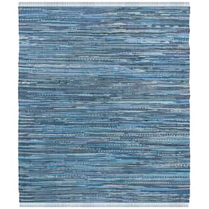 Rag Rug Blue/Multi 4 ft. x 4 ft. Square Speckled Striped Area Rug