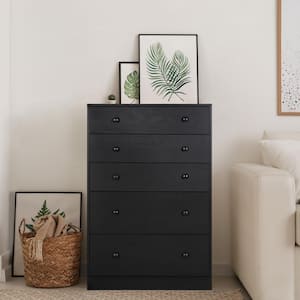 Oversized 5-Drawer Black Dressers Chest of Drawers with 2 Large Drawers 48.3 in. H x 31.5 in. W x 15.7 in. D