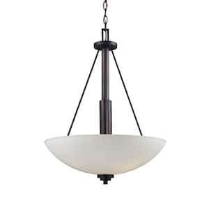 Mod Pod 20 in. 3-Light Oil Rubbed Bronze Hanging Pendant Light Fixture with Frosted Glass Shade