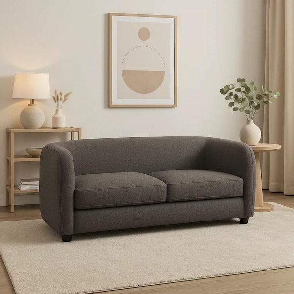 Dly 67.5 in. Solid Print Boucle Fabric 2-Seater Welt Trim Details Loveseat in Charcoal Gray and Black