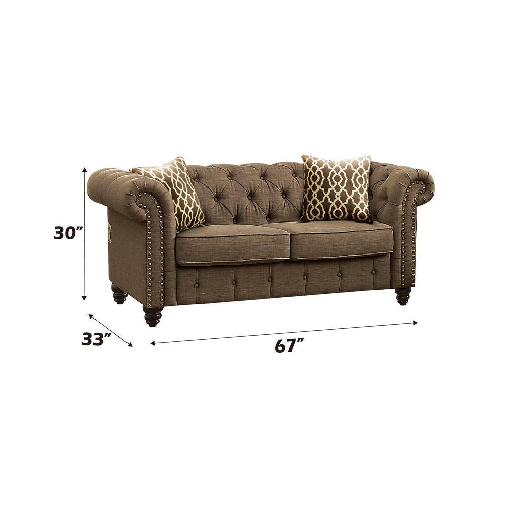 Aurelia 67" Gray Linen Tufted Loveseat with Rolled Arms