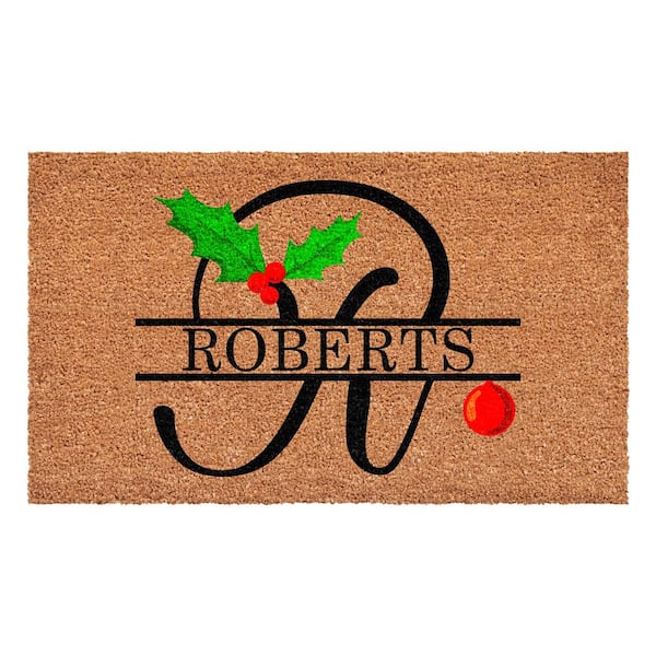 Personalized Multi-Colored Christmas Holly 48 in. x 24 in. Indoor/Outdoor Doormat, Letter R