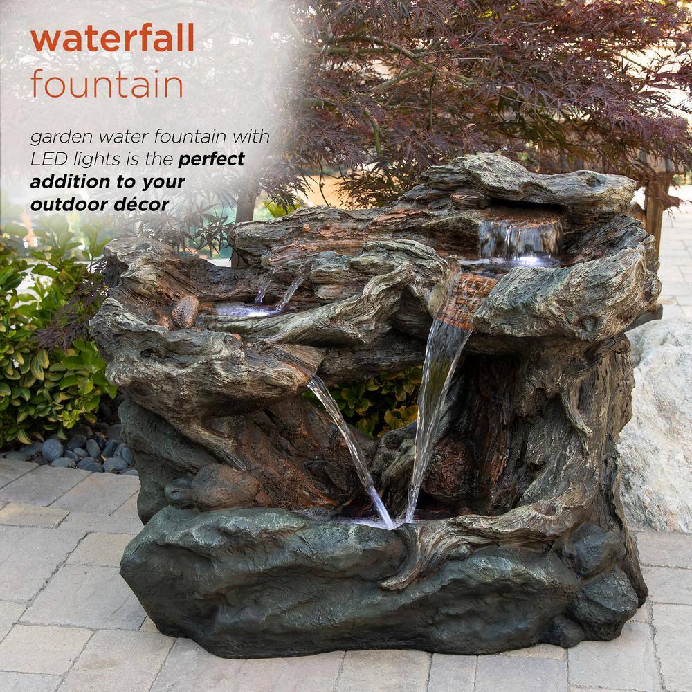 40" Brown Polystone 3-Tier Rainforest LED Fountain