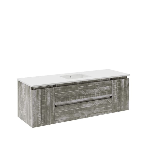 Fresca Formosa 60 in. Single Sink Wall Mount Floating Sage Gray Bath Vanity with White Quartz Top and Undermount Ceramic Sink