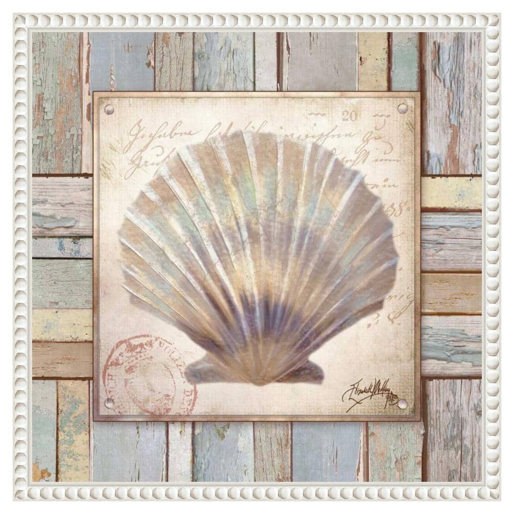 16"x16" Beaded White Framed Nautical Shell Canvas Print