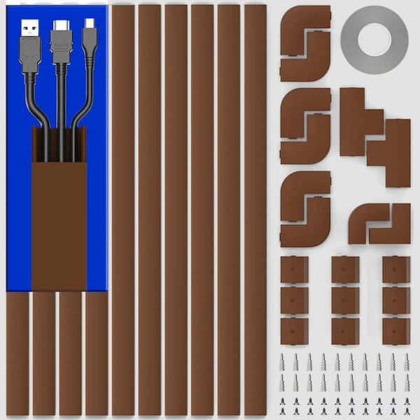 1.31 ft. PVC Cable Management Raceway, Connectors for Cord Cover (15.7 in. L x 0.95 in. W x 0.55 in. H), 10-Piece Brown